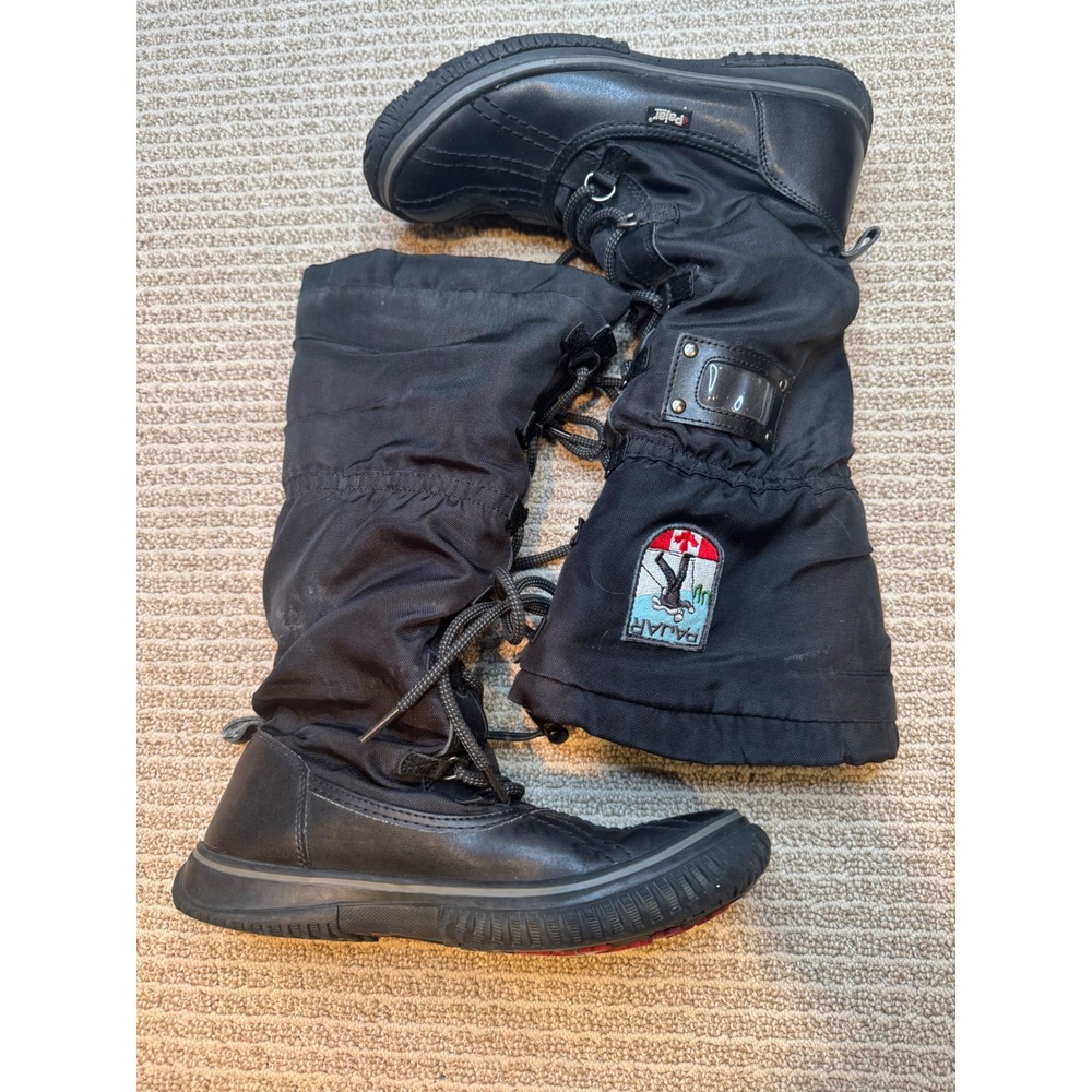 Pajar Canada Womens Black Leather Textile Lace Up Tall Winter Snow Boots 8-8.5